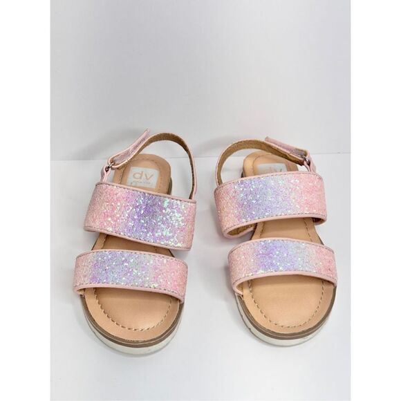 DV Dolce Vita Girls‎ Size 11 Pink Glittery Derby Wedge Sandal - Picture 2 of 8